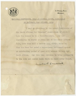 Historically Significant Winston Churchill Signed 1954 Letter